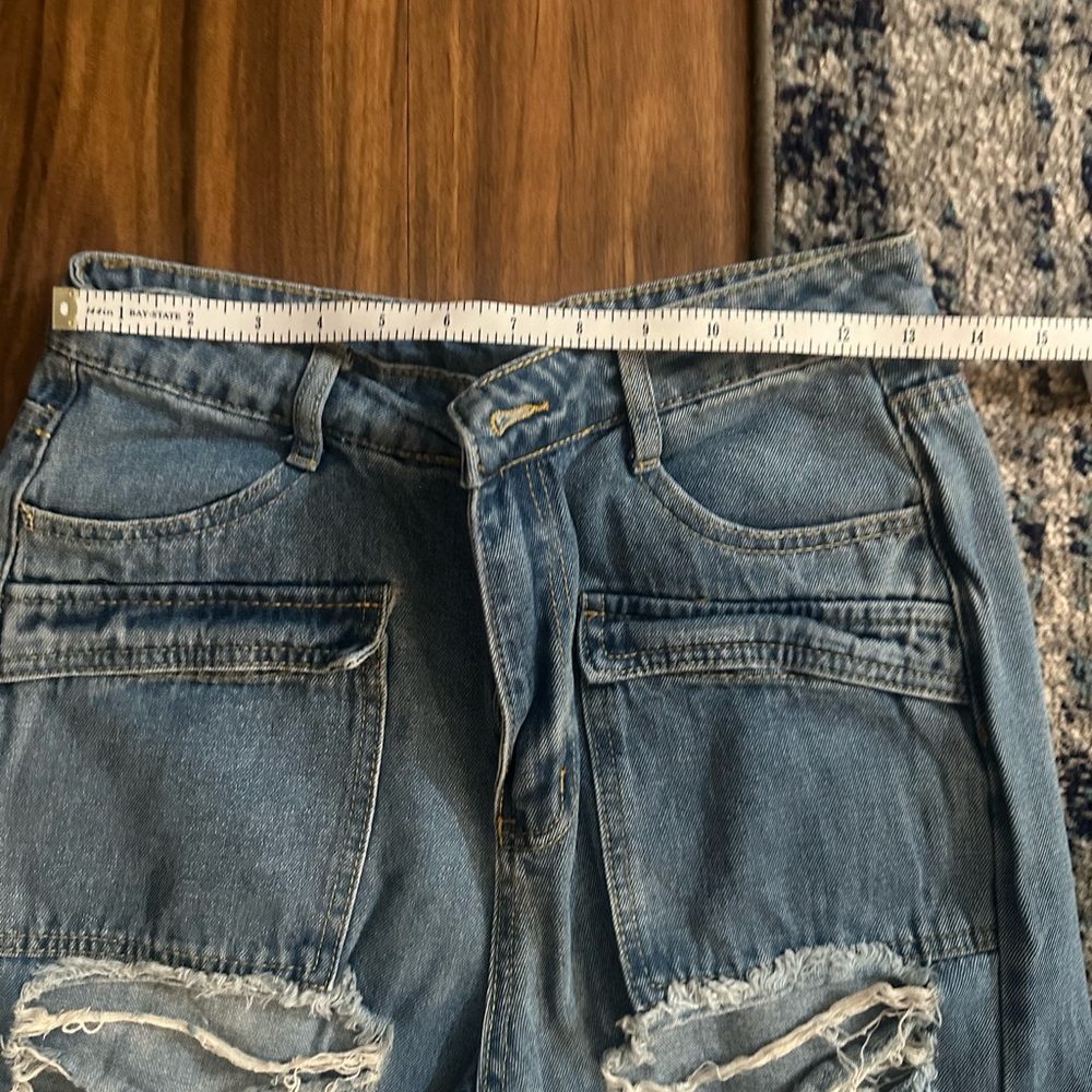 Distressed Light Blue Ripped Patchwork Jeans - Picture 5 of 5